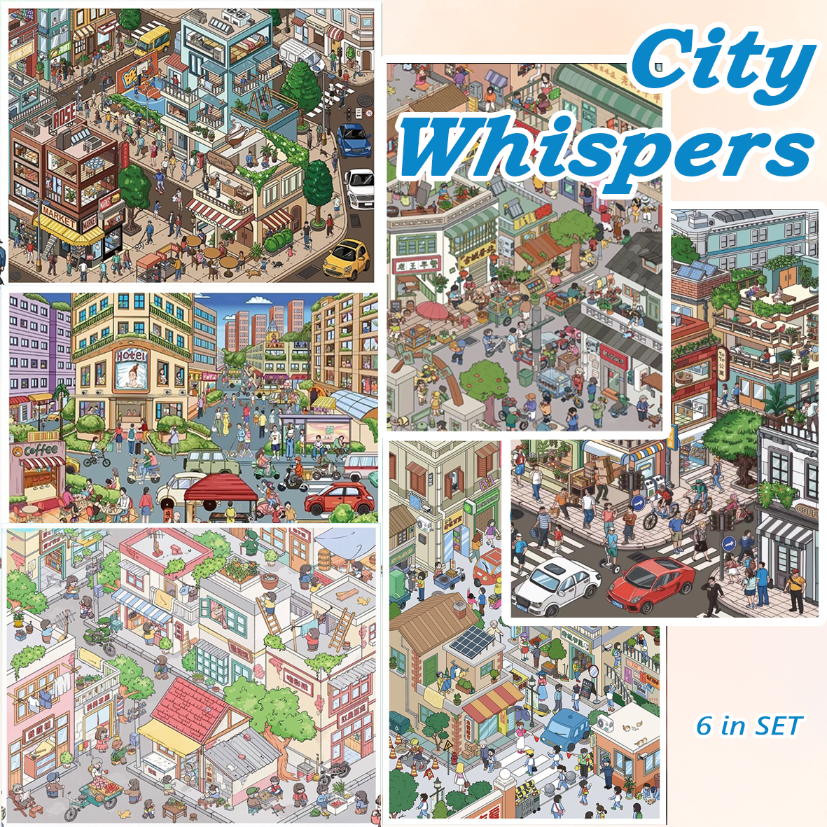 City Whispers DIY 3D Sticker Collection - 6 Cute Miniature Scenes