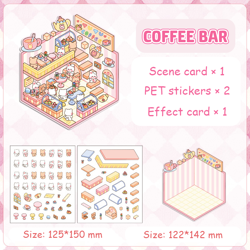 Popular Venues DIY 3D Sticker Collection - 8 Cute Miniature Scenes