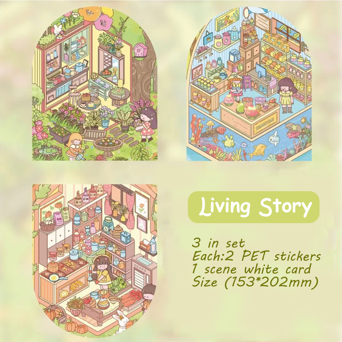 Living story  Series DIY 3D Sticker Collection -  Cute Miniature Scene