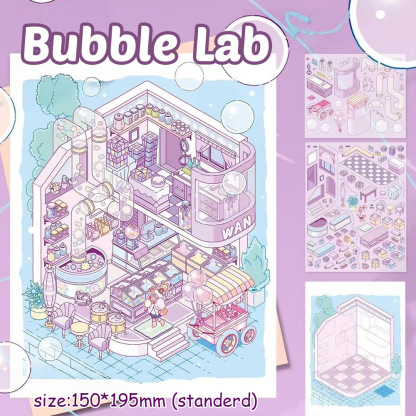 Dreamy Towns DIY 3D Sticker Collection -4 Cute Miniature Scenes