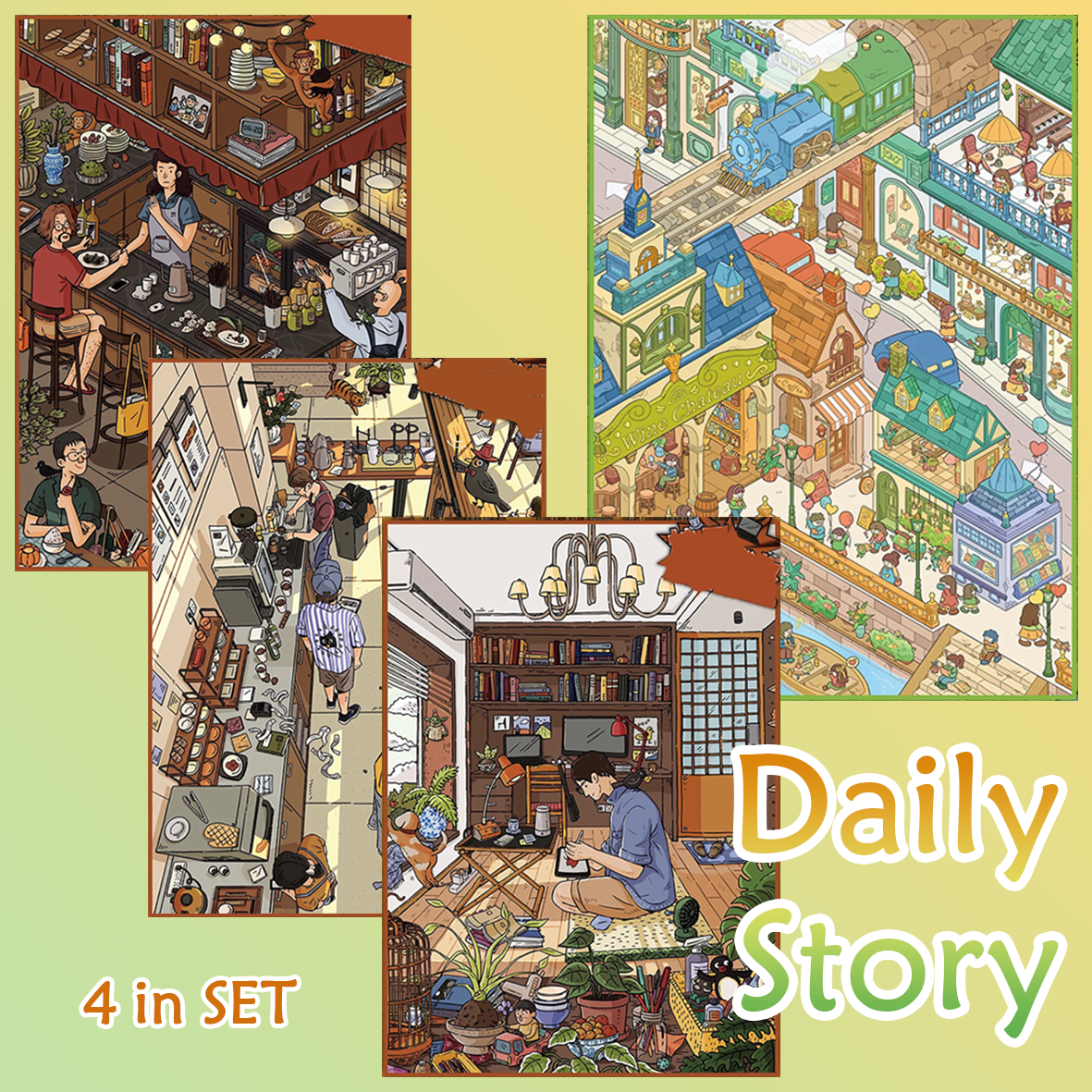 Daily Story DIY 3D Scene Stickers 4 Cute Miniature Scenes