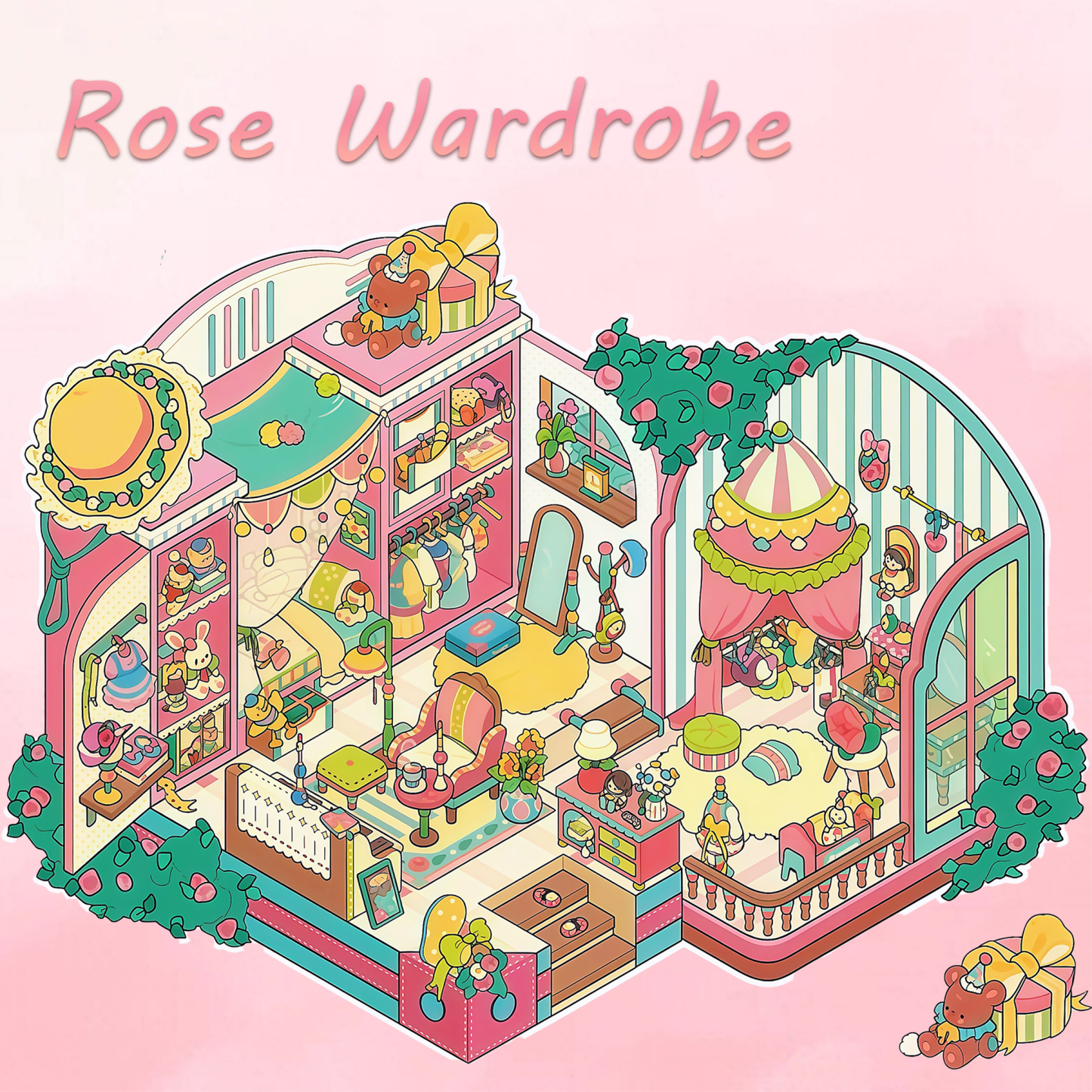 Rose Wardrobe DIY 3D Scene Stickers - Miniature Scene