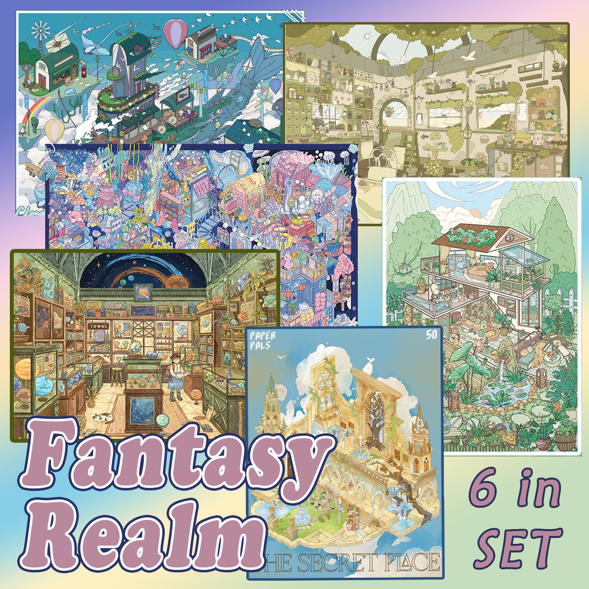 Fantasy Realm DIY 3D Scene Stickers Collection - 6 Cute Miniature Scenes