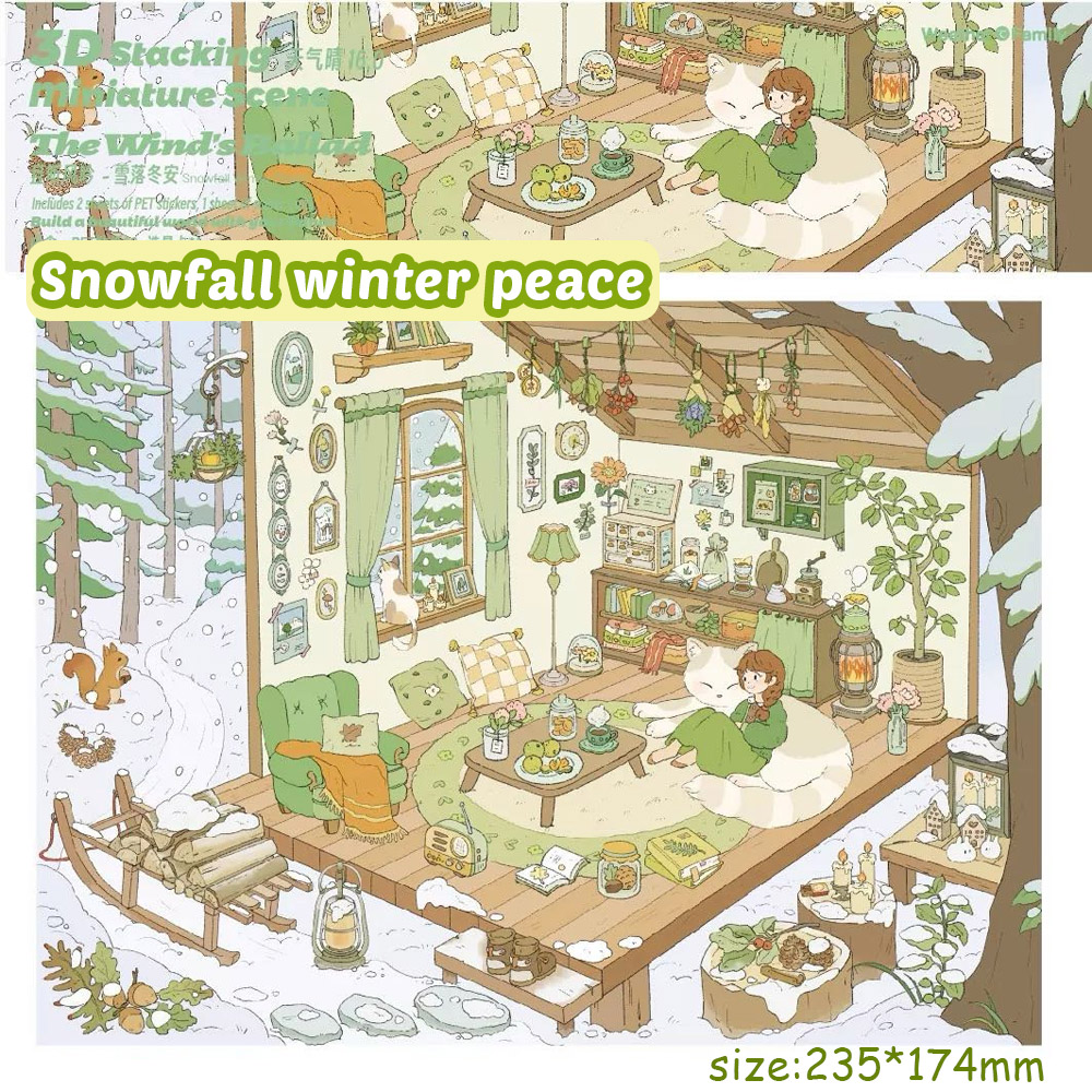 Wind Breath DIY 3D Scene Stickers - 4 Miniature Scenes