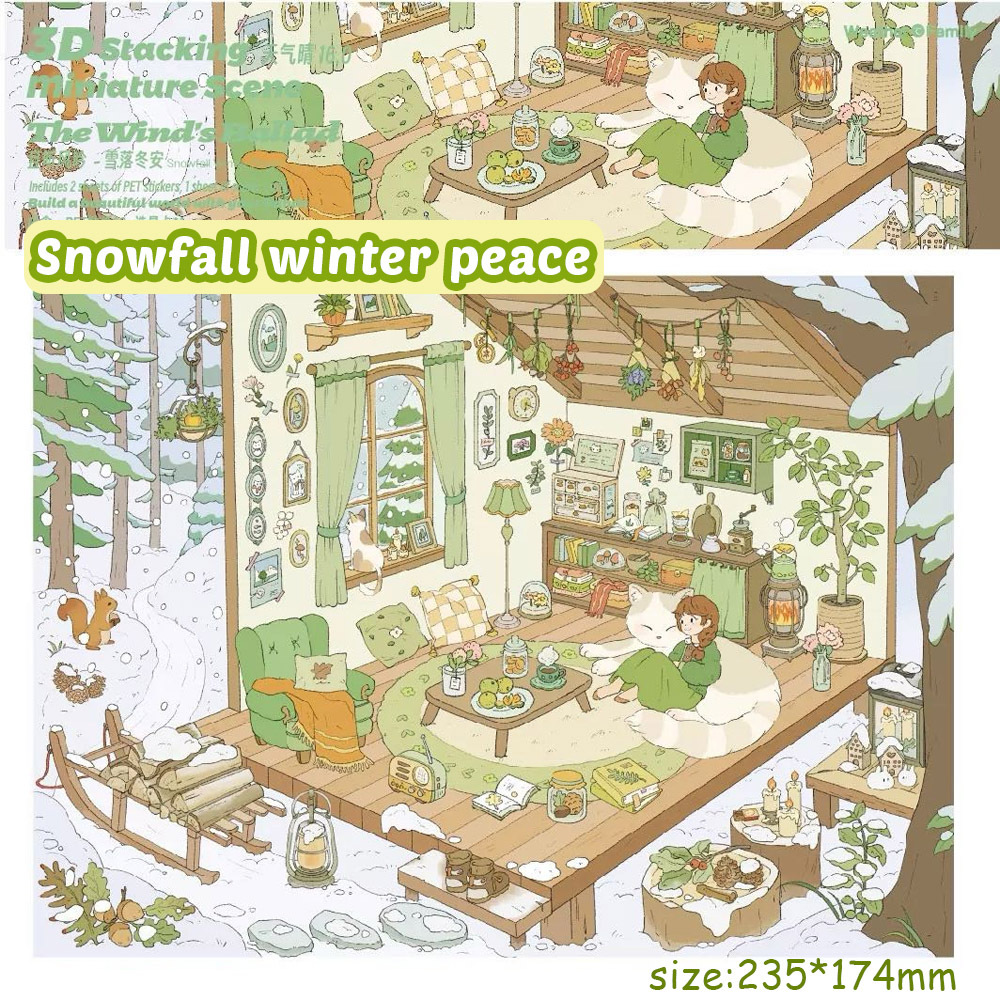 Wind Breath DIY 3D Scene Stickers - 4 Miniature Scenes