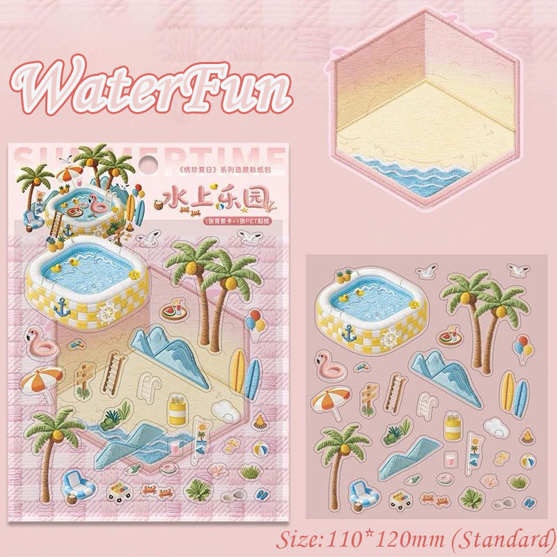 Stitched Summer DIY 3D Scene Stickers Collection - 4 Cute Miniature Scenes