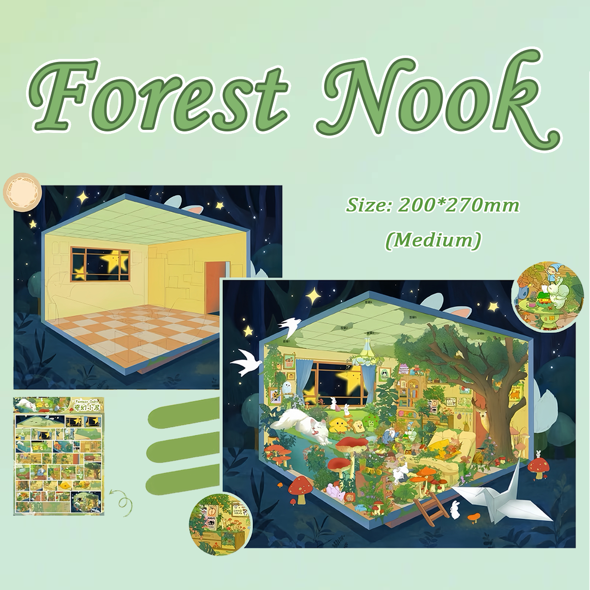 Whimsy World DIY 3D Sticker Collection - 2 Cute Miniature Scenes