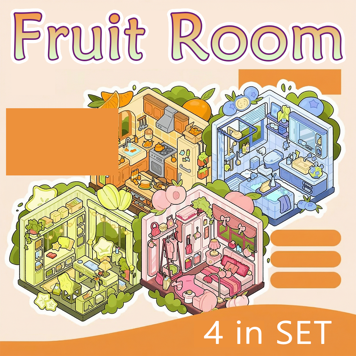 Fruit Room DIY 3D Sticker Collection - 4 Cute Miniature Scene