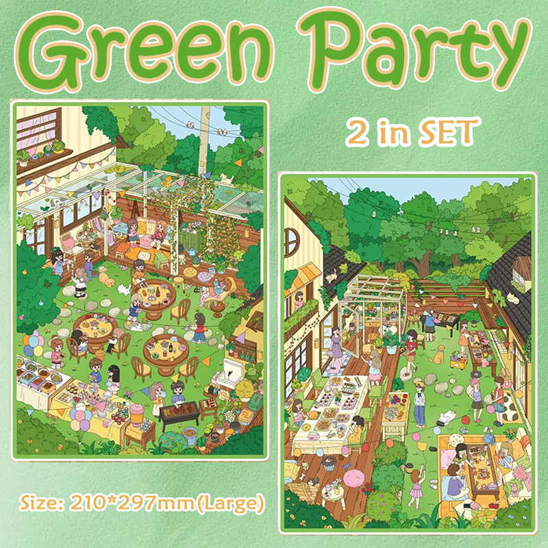 Green Party DIY 3D Scene Stickers - 2 Miniature Scenes