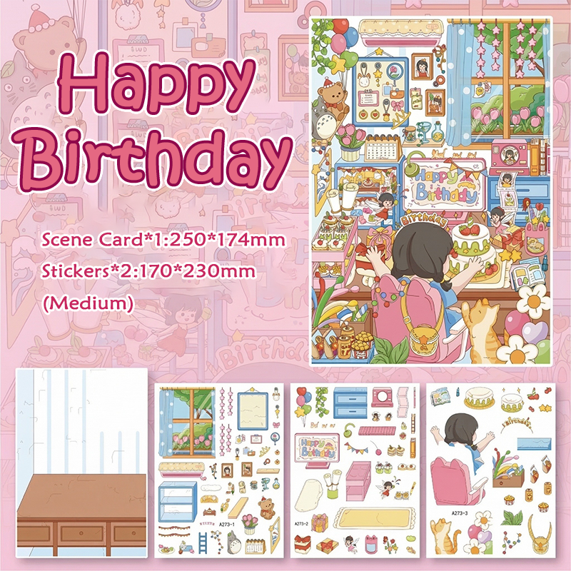 Happy Birthady DIY 3D Sticker Collection -  Cute Miniature Scene