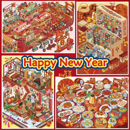 Happy New Year DIY 3D Sticker Collection - 4 Cute Miniature Scene