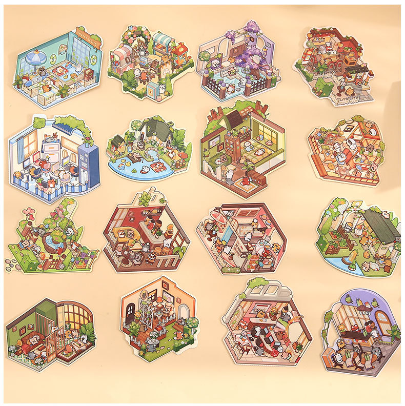 Fantasy Journey Series DIY 3D Scene Mini Stickers - 4 Cute Miniature Scenes