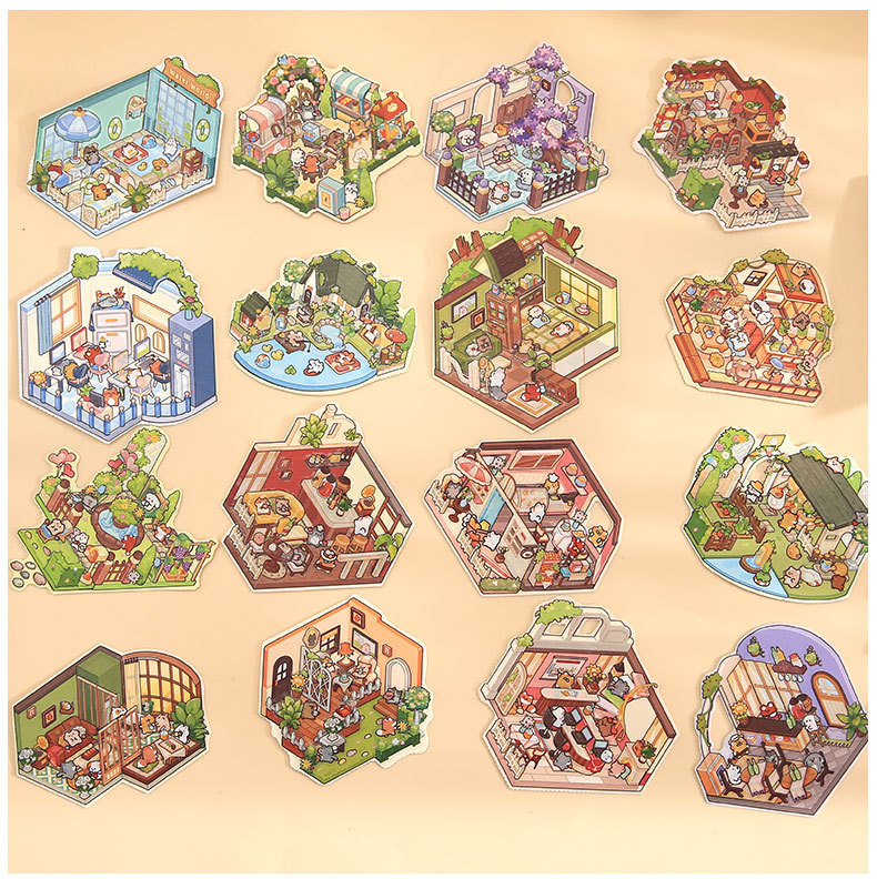 Fantasy Journey Series DIY 3D Scene Mini Stickers - 4 Cute Miniature Scenes
