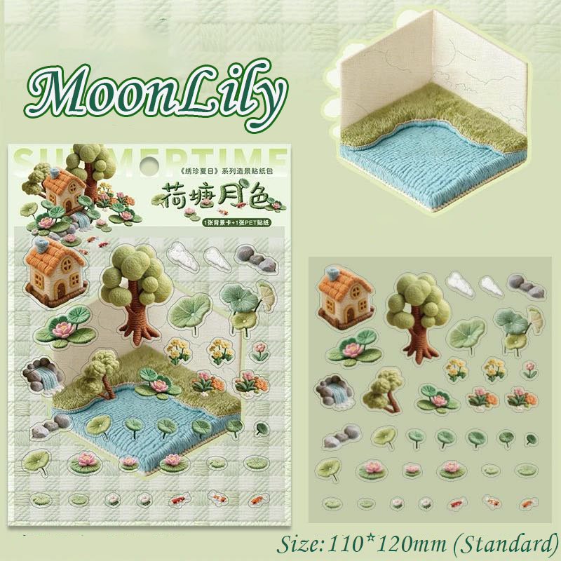 Stitched Summer DIY 3D Scene Stickers Collection - 4 Cute Miniature Scenes