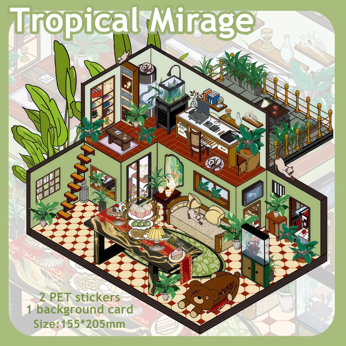 Tropical Mirage DIY 3D Sticker Collection - Cute Miniature Scene