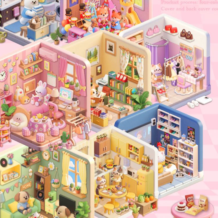 Cabin Builder DIY 3D Sticker Collection - 2 Cute Miniature Scenes