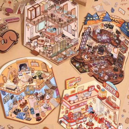Capybara World DIY 3D Scene Stickers 4 Cute Miniature Scenes