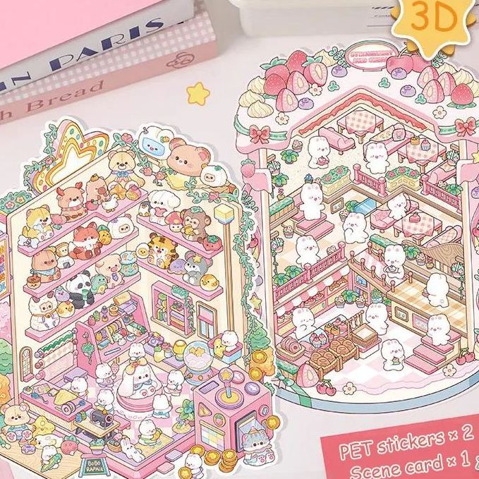 Bunny Land DIY 3D Scene Stickers 2 Cute Miniature Scenes