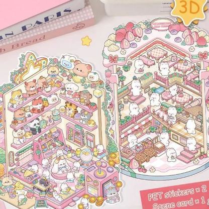 Bunny Land DIY 3D Scene Stickers 2 Cute Miniature Scenes