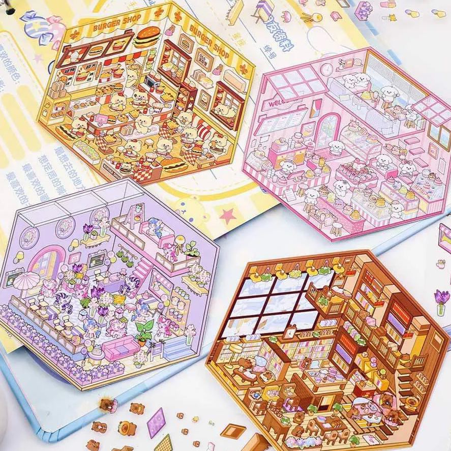 Cozy Critter Shops DIY 3D Sticker Collection 4 Cute Miniature Scenes