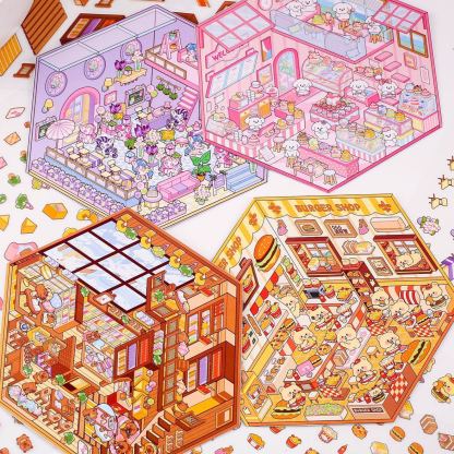 Cozy Critter Shops DIY 3D Sticker Collection 4 Cute Miniature Scenes