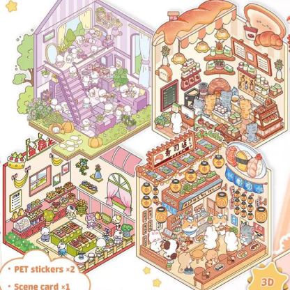 Critter Shop DIY 3D Scene Stickers 4 Cute Miniature Scenes