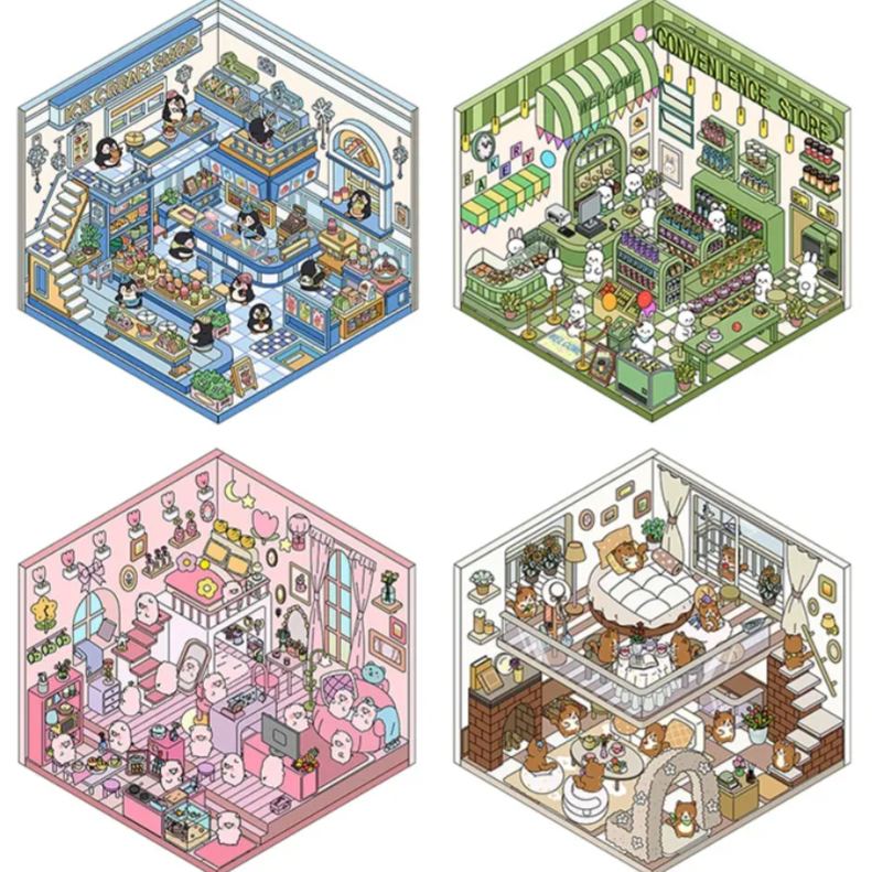 Cute Pet Shop DIY 3D Scene Stickers 4 Cute Miniature Scenes