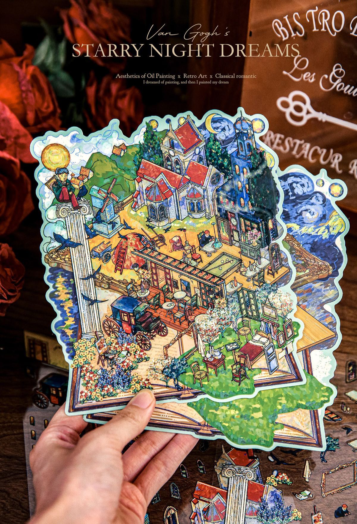 Dream Island Oil Painting Series DIY 3D Sticker Collection - 2 Cute Miniature Scenes