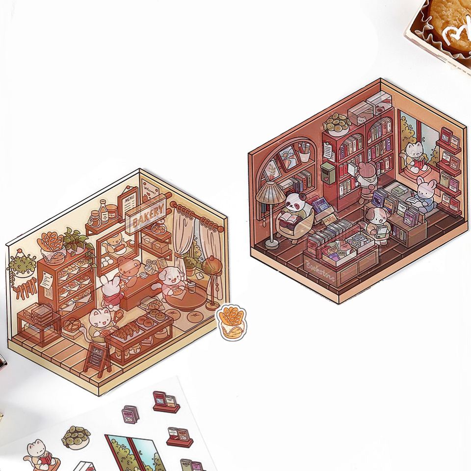 Open Today DIY 3D Scene Stickers 2 Lovely Miniature Scenes