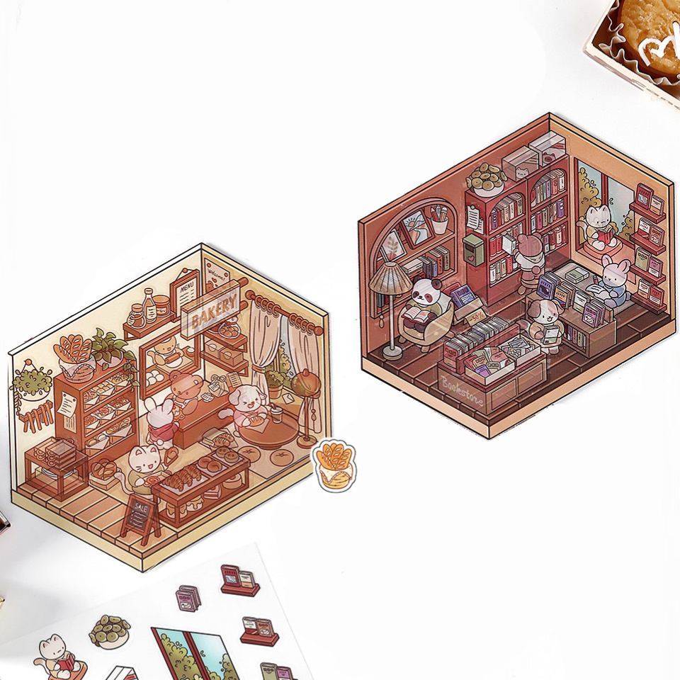 Open Today DIY 3D Scene Stickers 2 Lovely Miniature Scenes