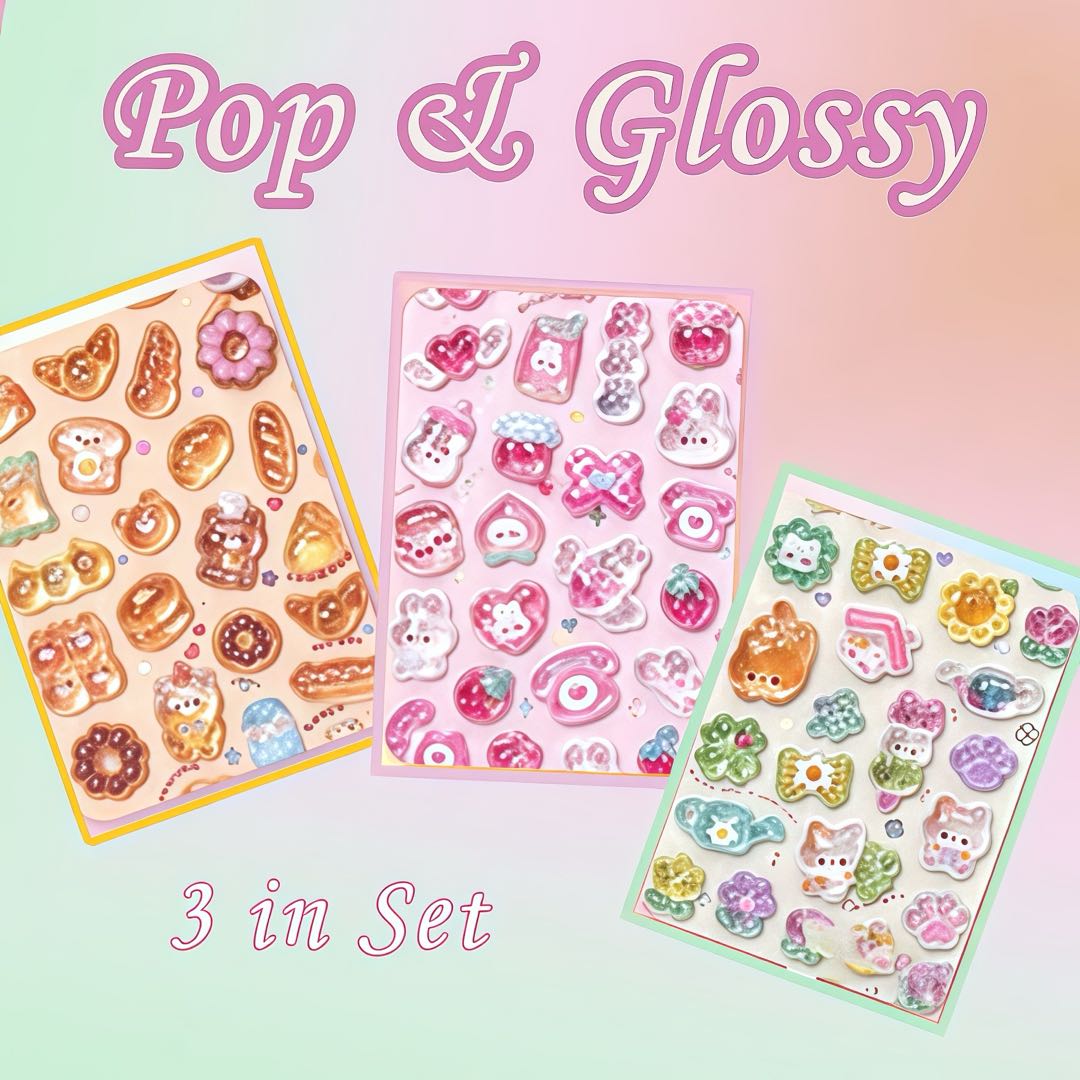 Pop & Glossy DIY 3D Crystal Puffy Stickers - 3 Cute Sets