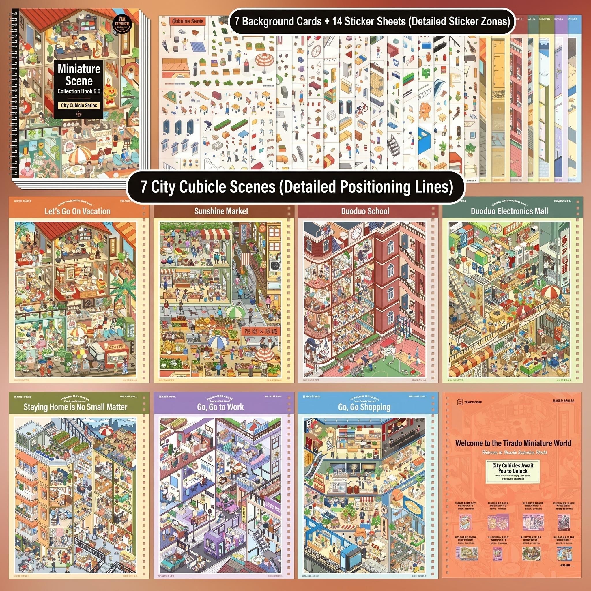 City Block Books DIY 3D Scene Stickers - 2 Cute Miniature Scenes (with guidelines)