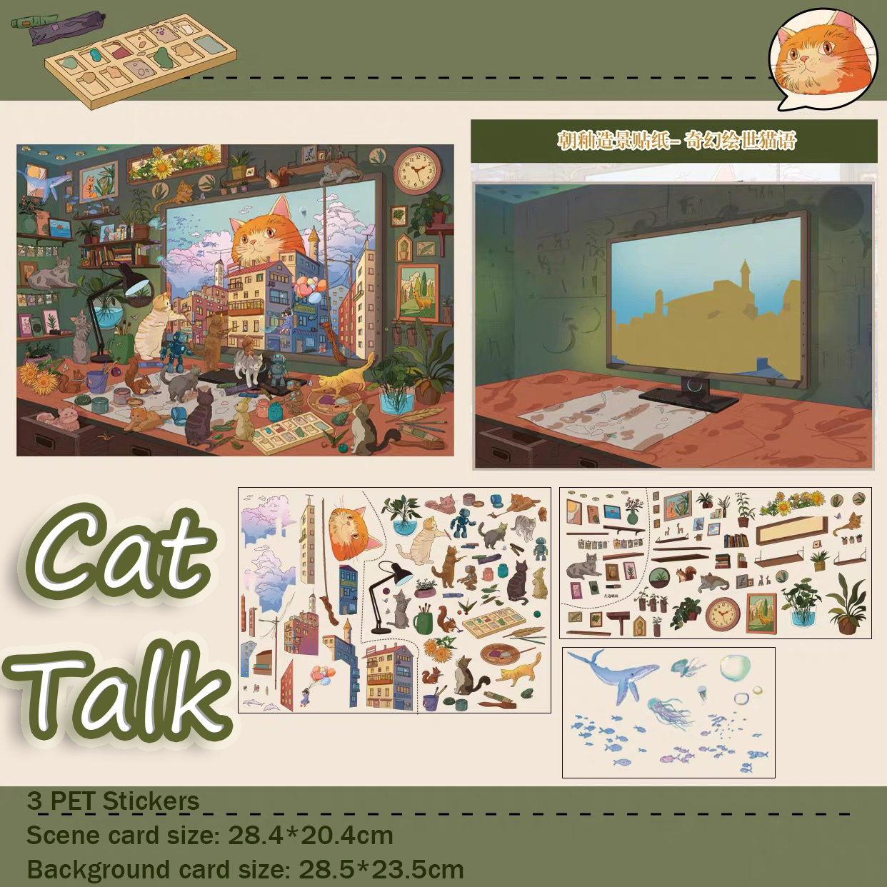 Cat Talk DIY 3D Sticker Collection - Cute Miniature Scene