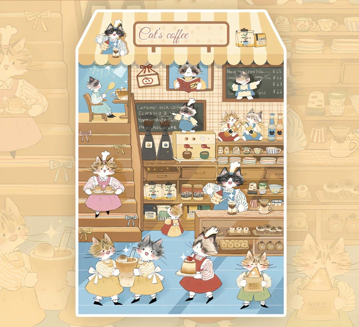 Kitty Series DIY 3D Sticker Collection - 4 Cute Miniature Scenes