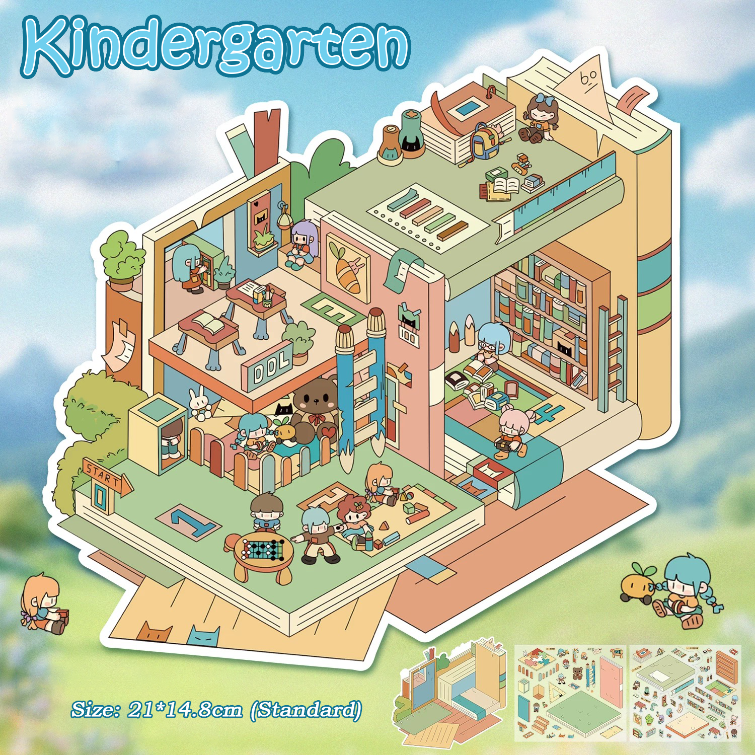 Tiny World Series DIY 3D Sticker Collection - 4 Cute Miniature Scenes