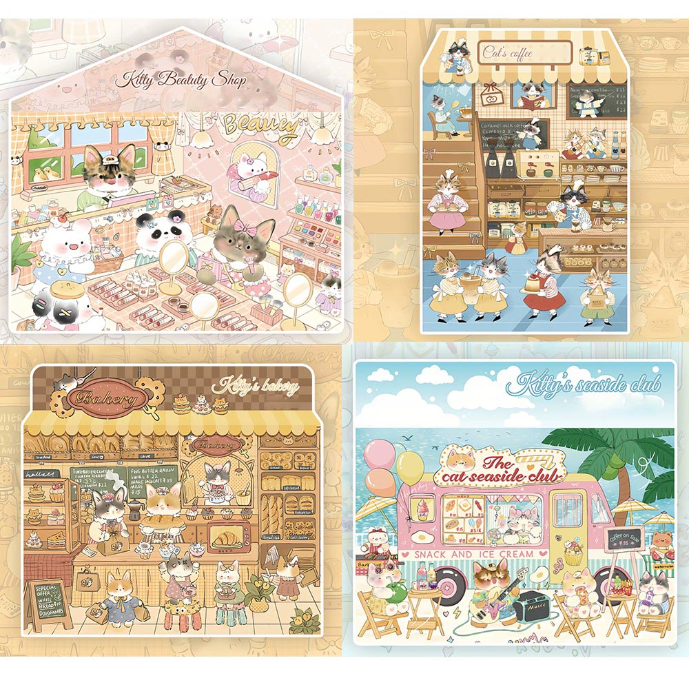 Kitty Series DIY 3D Sticker Collection - 4 Cute Miniature Scenes