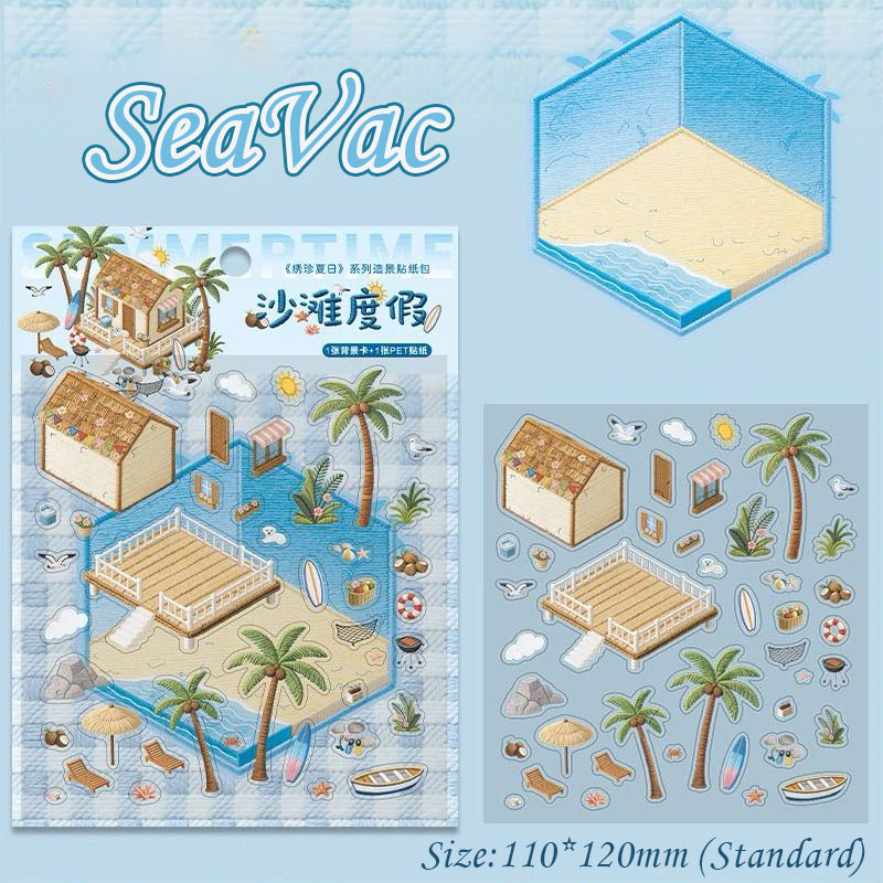 Stitched Summer DIY 3D Scene Stickers Collection - 4 Cute Miniature Scenes