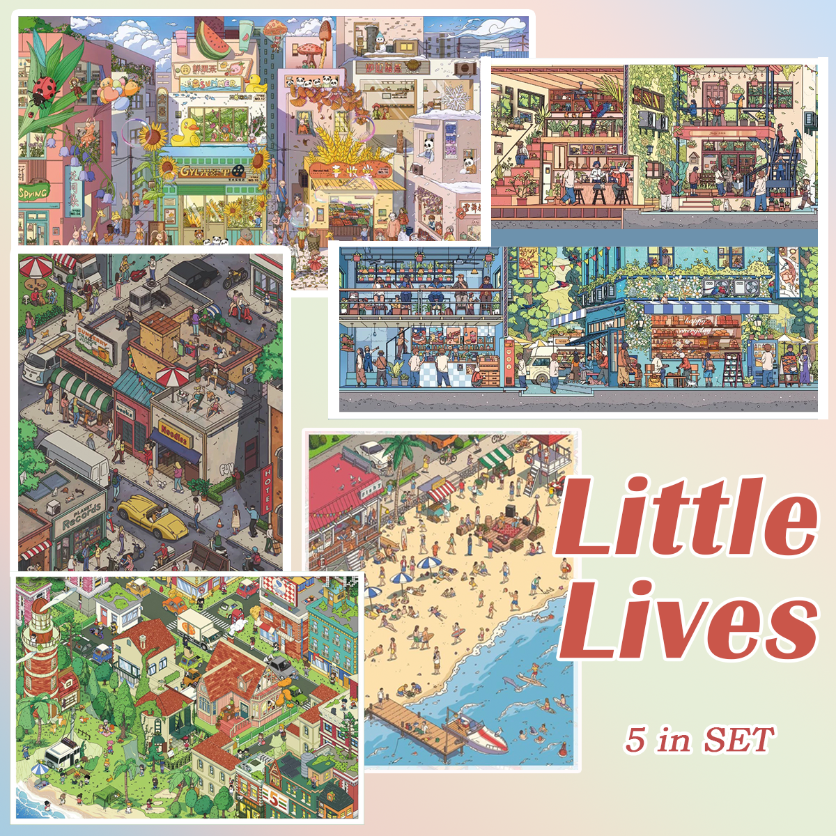 Little Lives DIY 3D Sticker Collection - 5 Cute Miniature Scenes