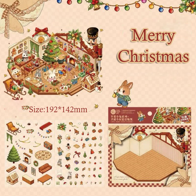 Apple Bunny DIY 3D Sticker Collection - 4 Cute Miniature Scenes