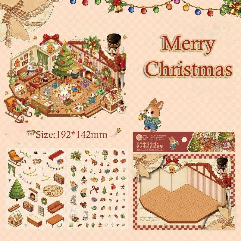 Apple Bunny DIY 3D Sticker Collection - 4 Cute Miniature Scenes