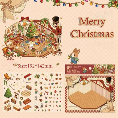 Apple Bunny DIY 3D Sticker Collection - 4 Cute Miniature Scenes