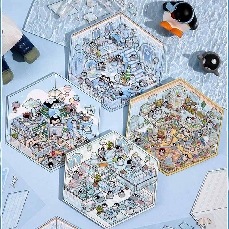 Penguin Holiday Collection DIY 3D Scene Stickers 4 Cute Miniature Scenes