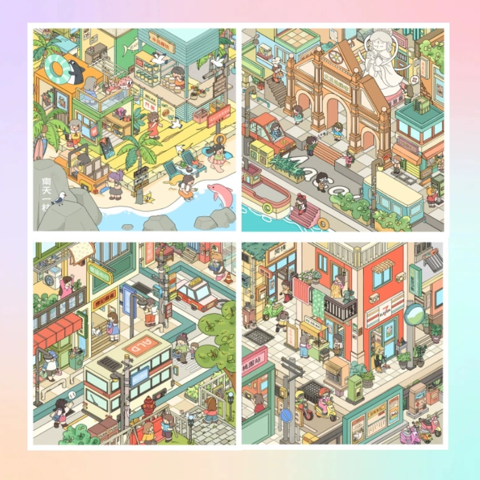 Global Travel  DIY 3D Scene Stickers -4 Cute Miniature Scenes