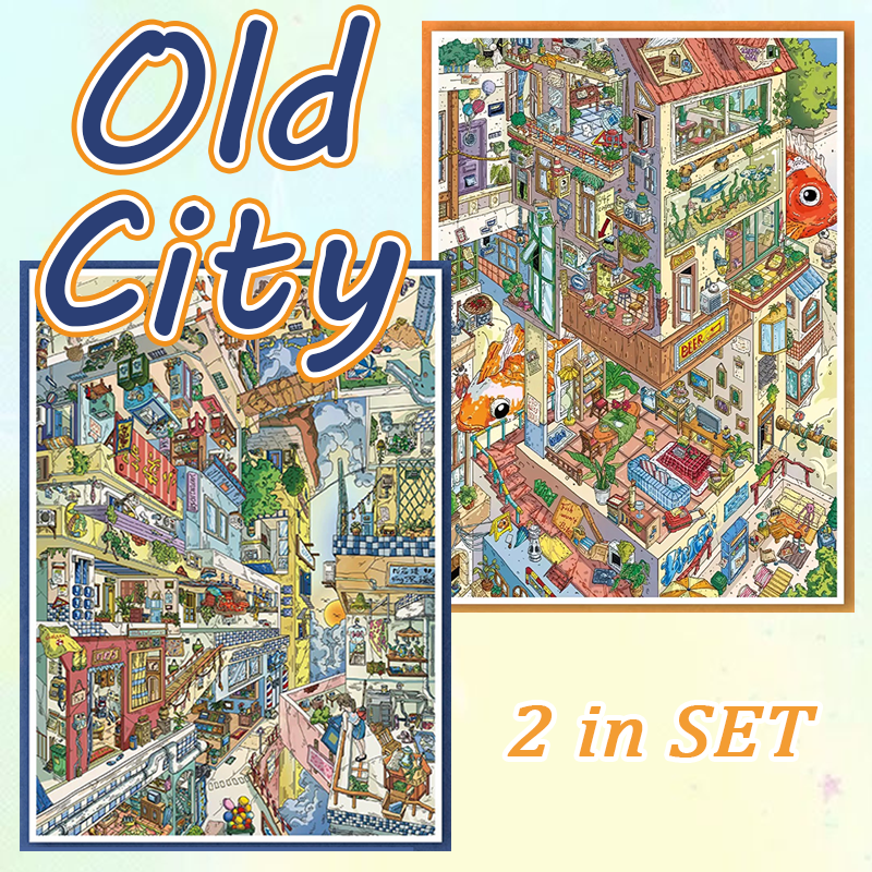 Old City DIY 3D Sticker Collection - 2 Cute Miniature Scens