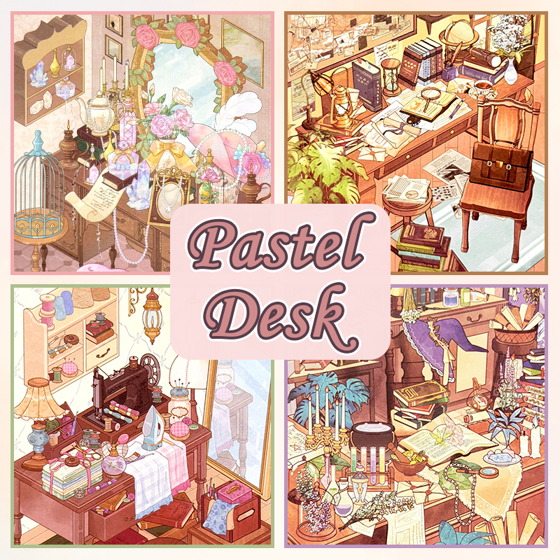 Pastel Desk DIY 3D Sticker Collection - 4 Cute Miniature Scene
