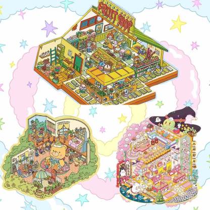 Springtime Bear Cottage DIY 3D Scene Stickers 3 Lovely Miniature Scenes