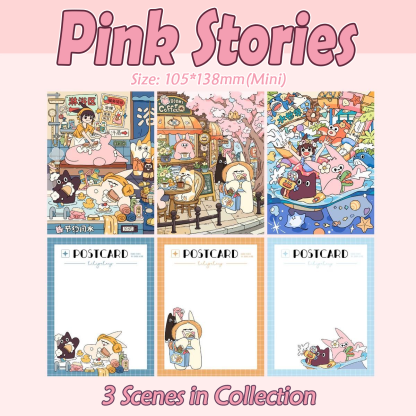 Cartoon Life DIY 3D Scene Stickers Collection & Postcards - 2 Cute Miniature Scenes