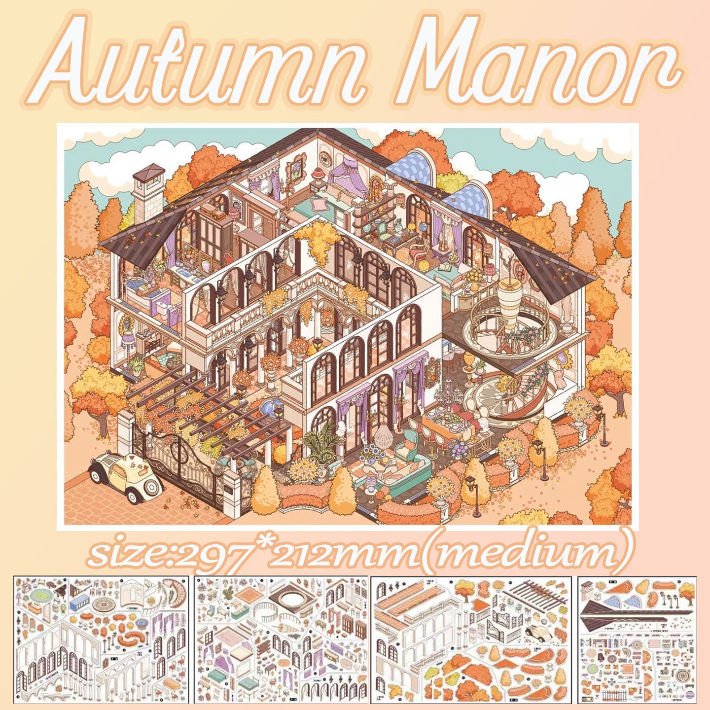 Year‑Round Manor DIY 3D Scene Stickers Collection - 3 Cute Miniature Scenes