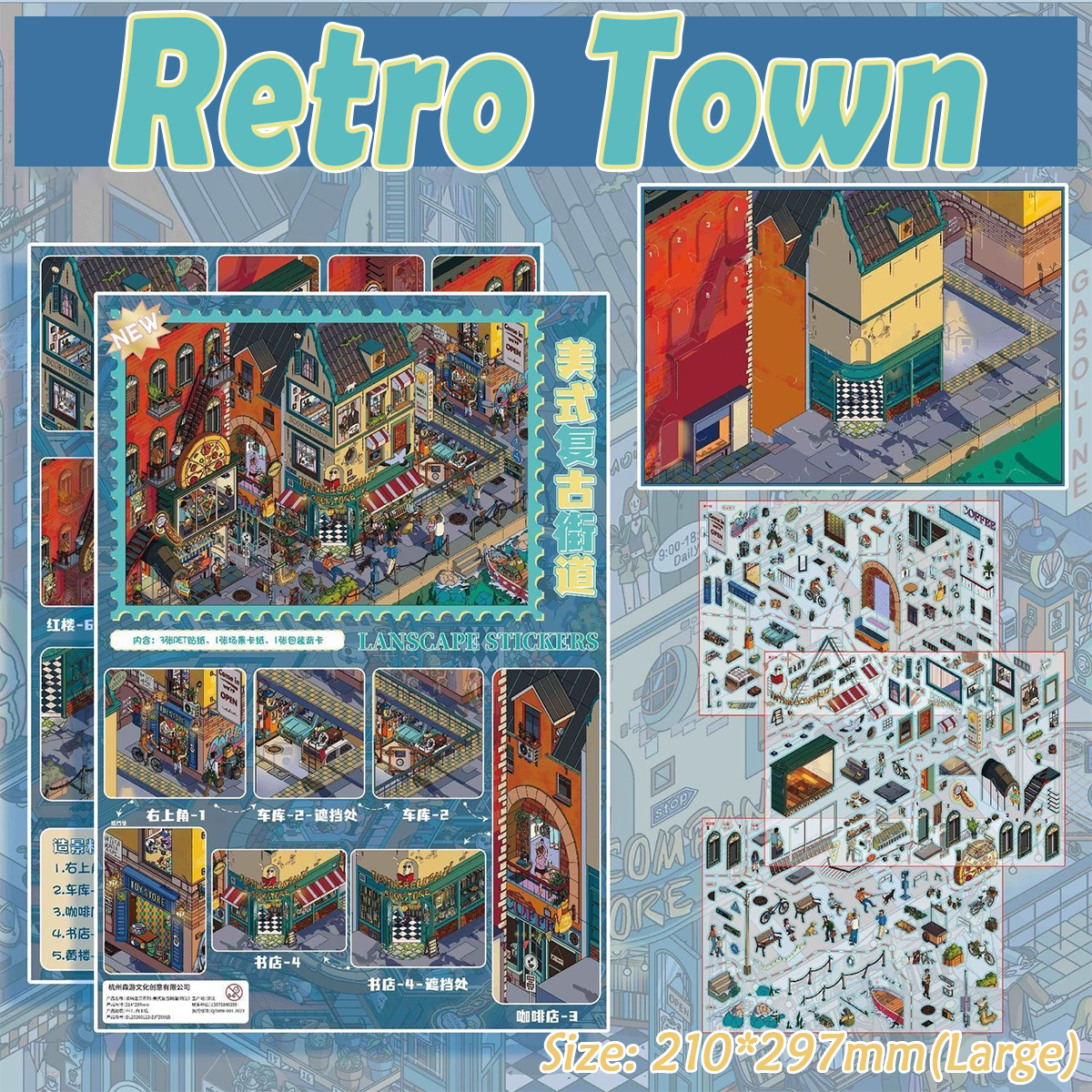 Retro Town DIY 3D Scene Stickers - Cute Miniature Scene