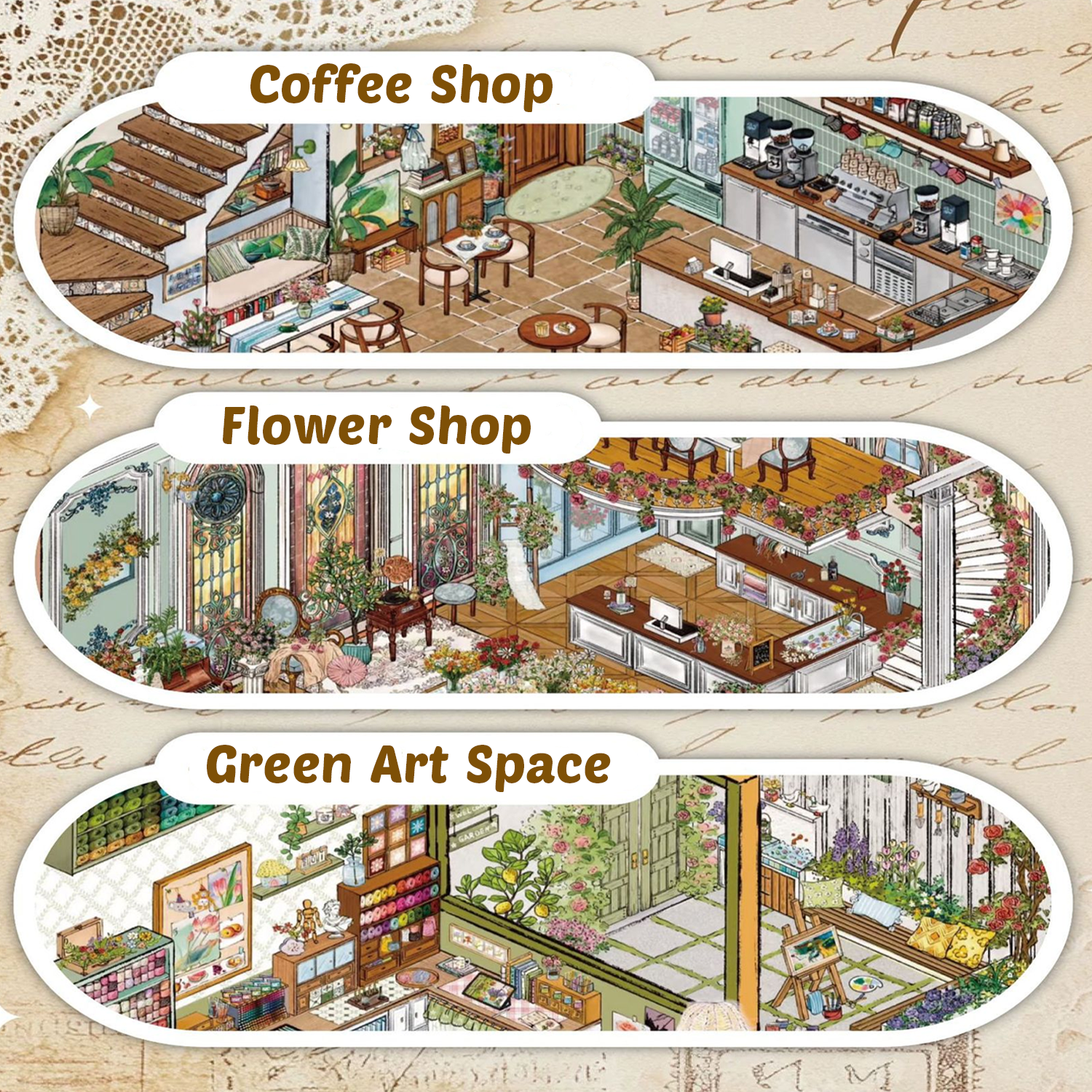 Old Letters DIY 3D Scene Stickers - 3 Miniature Scenes